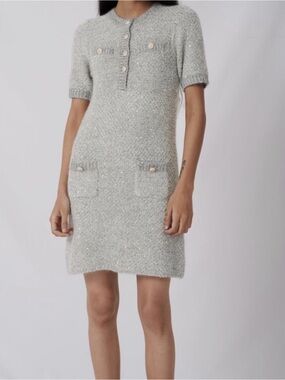 Maje Silver-Gray Short Sleeve Knit Pocket Dress
